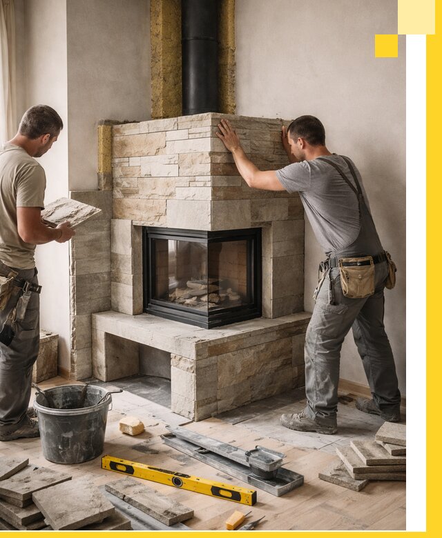 Угловые камины под ключ проект, монтаж и отделка в Лысьве