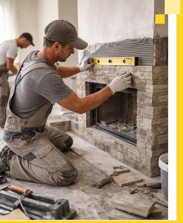 Облицовка каминов в Лысьве, монтаж и отделка натуральным камнем