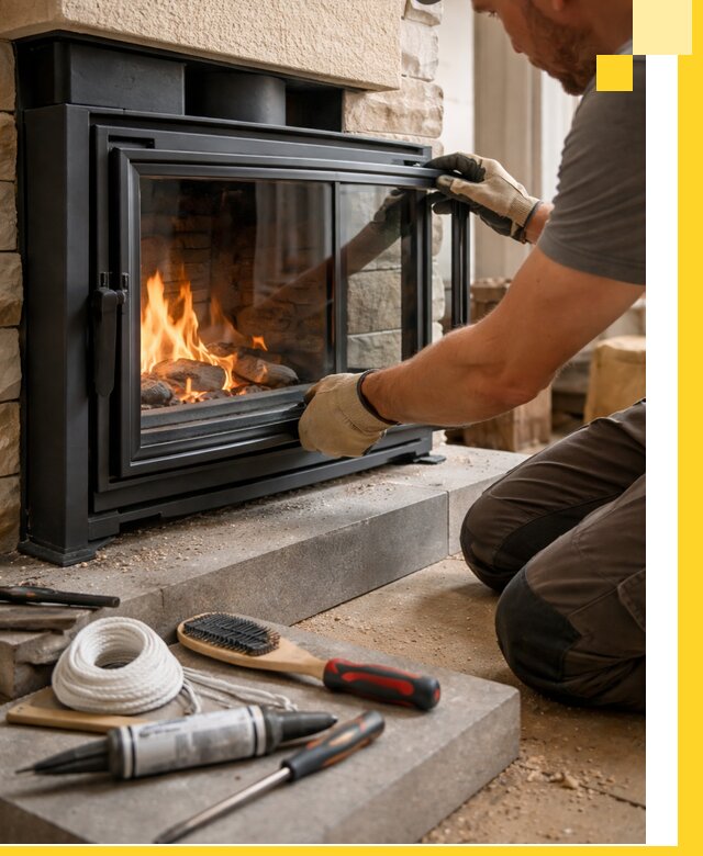 Производство, монтаж и доставка каминов со стеклом в Лысьве