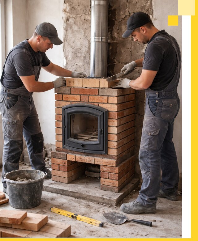 Монтаж печи камина под ключ в Лысьве с гарантией и пусконаладкой