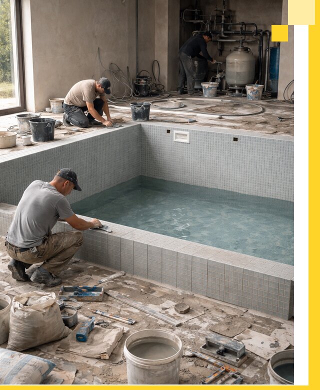 Строительство и монтаж бассейнов в помещении в Лысьве