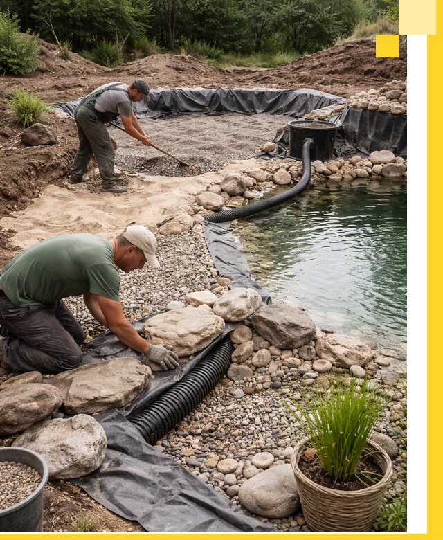 Строительство природных бассейнов и озер в Лысьве под ключ