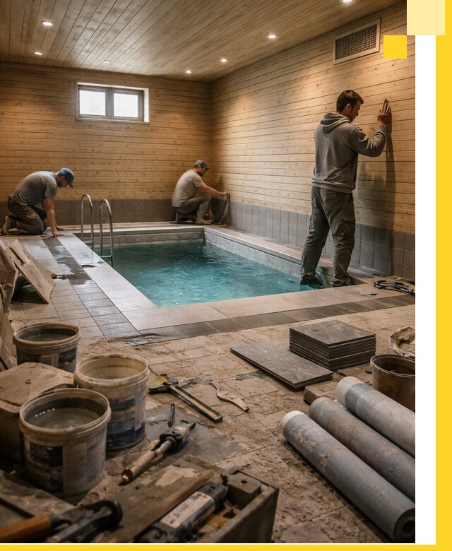 Строительство бани с бассейном и сауной под ключ в Лысьве