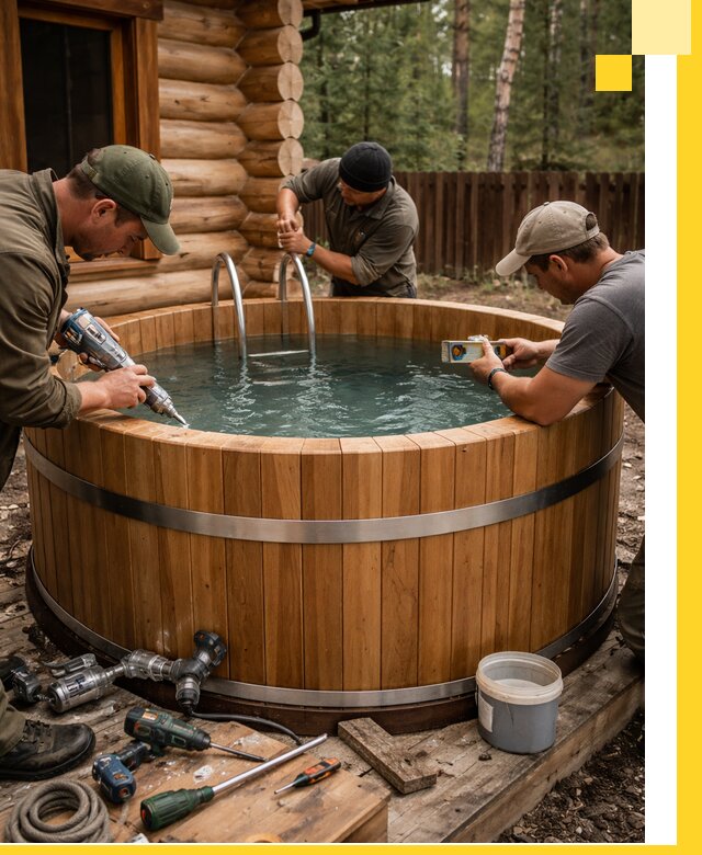 Строительство бань с купелью под ключ и отделкой в Лысьве