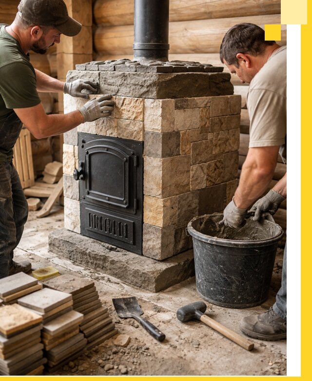 Облицовка банной печи под ключ в Лысьве: камень и плитка