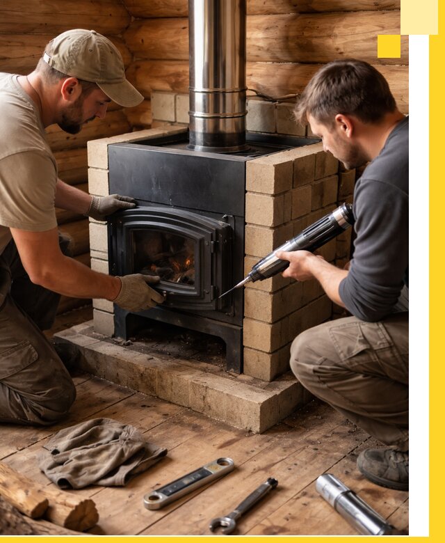 Монтаж и установка печи в бане под ключ с гарантией в Лысьве