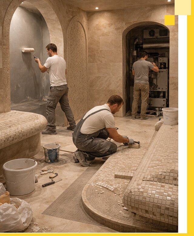 Строительство бани с хамамом и бассейном под ключ в Лысьве