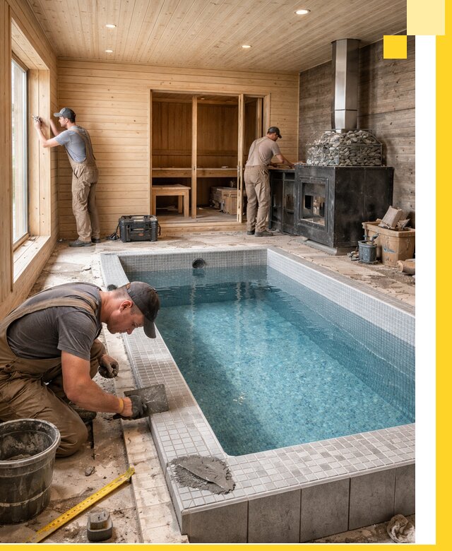 Проект бани с бассейном и сауной в Лысьве под ключ