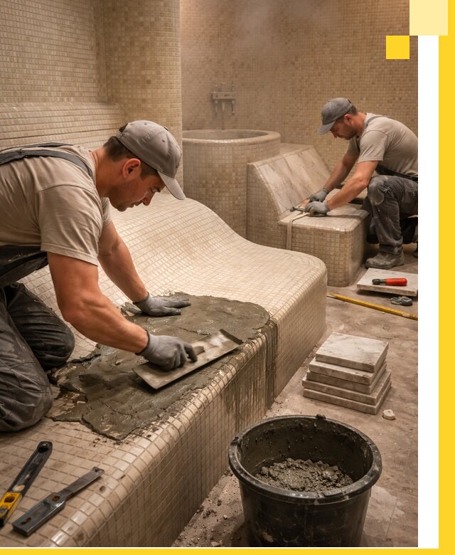 Лежаки для хамама под ключ в Лысьве, проект и монтаж