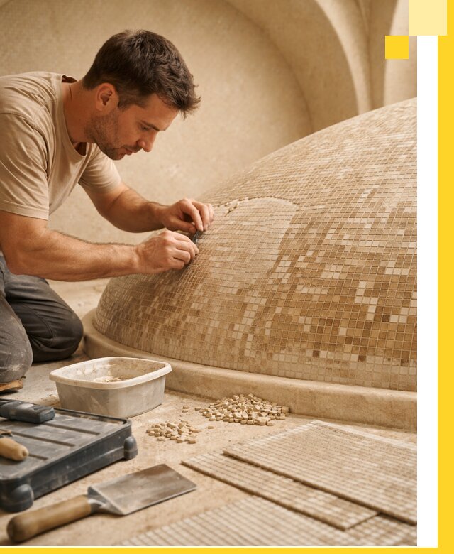 Профессиональная укладка мозаики для хамама под ключ в Лысьве